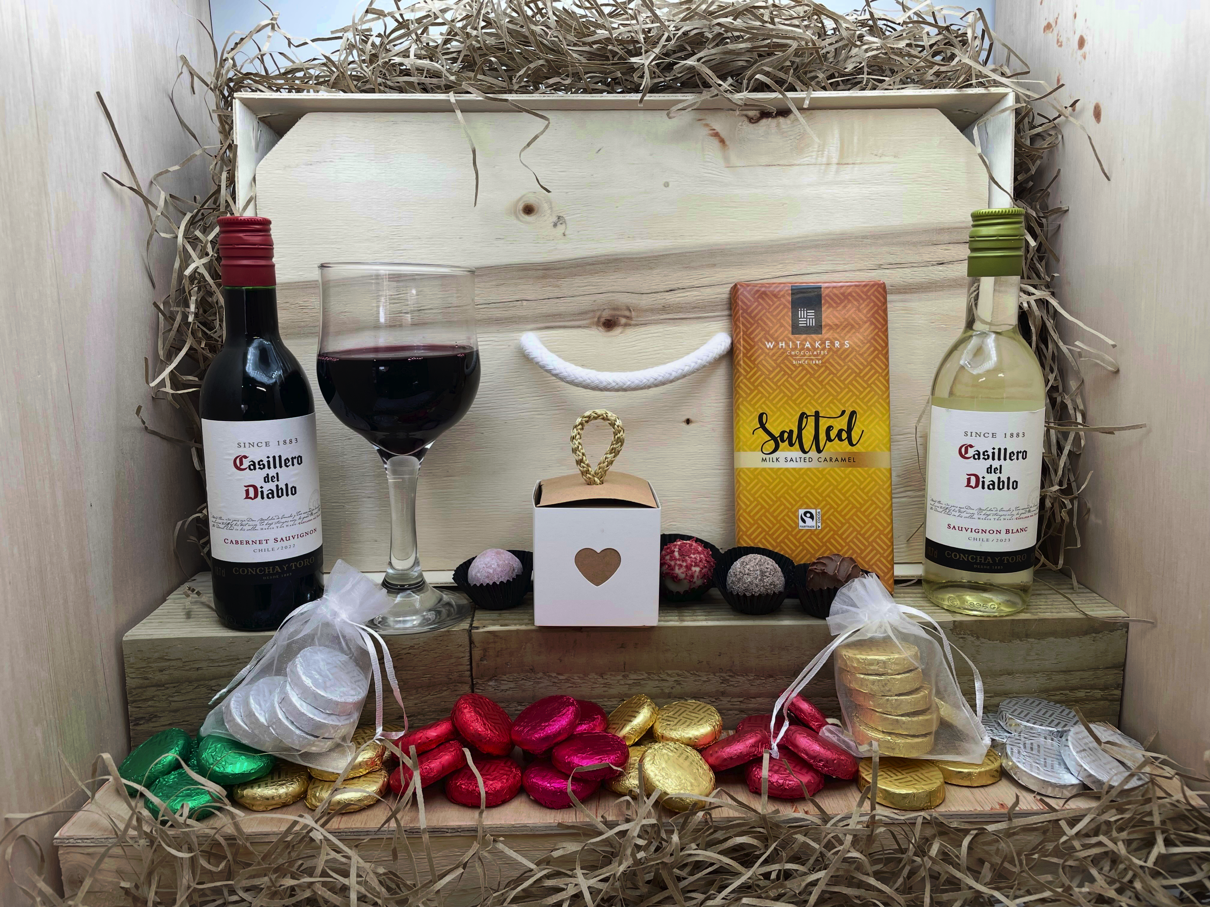 Assorted Chocolate Selection Box with One Red & One White Wine