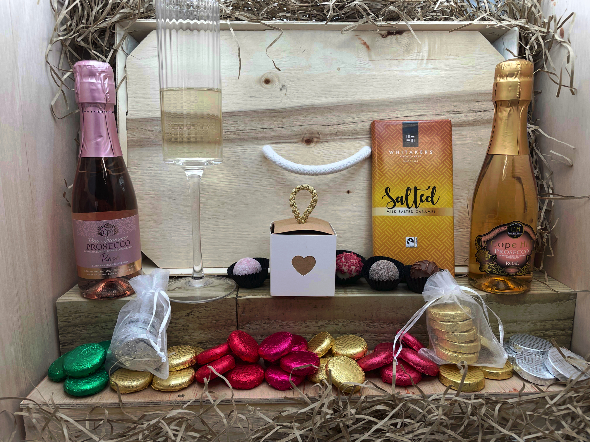 Assorted Chocolate Selection Box with Two Rose Prosecco