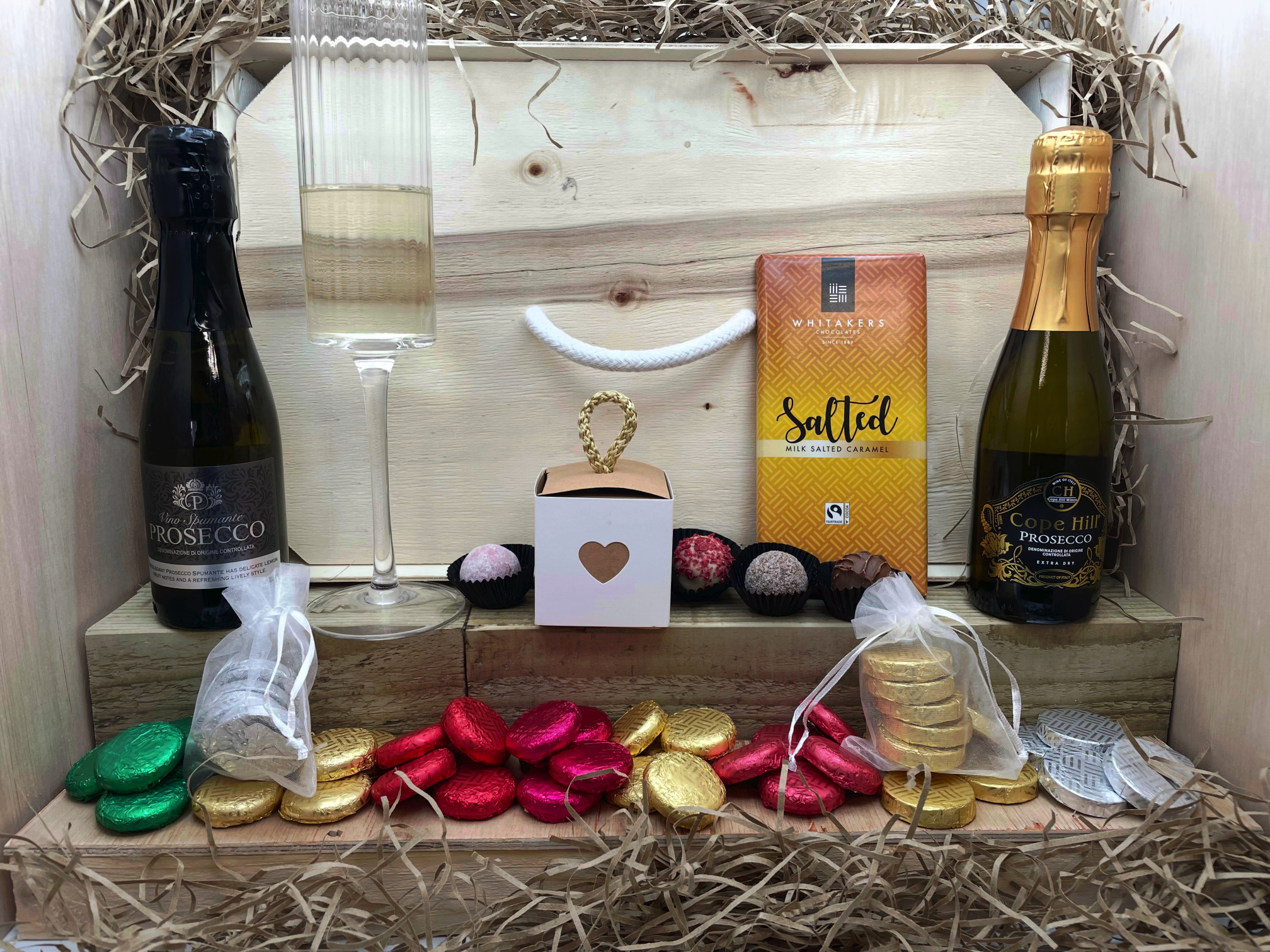 Assorted Chocolate Selection Box with One White & One Rose Prosecco